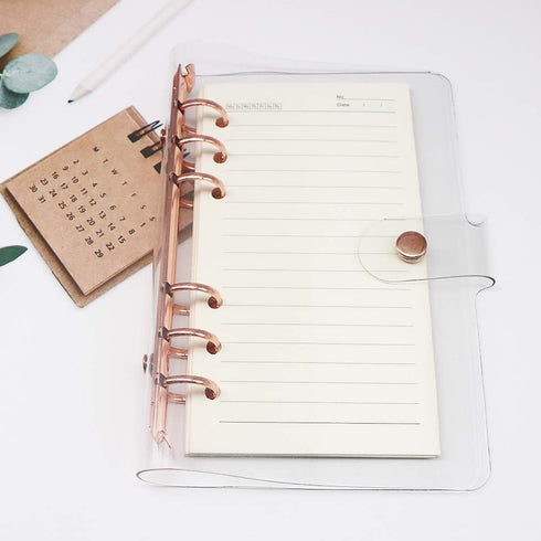 Clear A6 Binder Cover Rose Gold 6 Ring Budget Binders Snap Button Closure Loose Leaf Folders Refillable Soft Notebook Shell Protector(Rose Gold)...