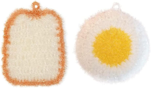 Toast and Eggs Shaped Acrylic Dish Scrubbers, Cute Food Shaped Net Cloth Kitchen Scrubber/ Dish Sponge/ Dishcloths...