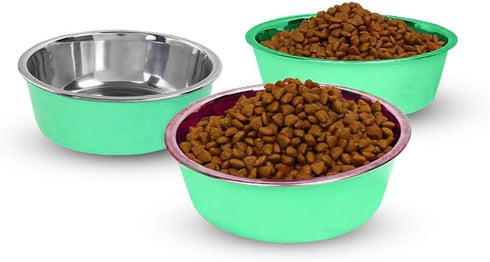 32oz Dog Bowls Double Layer Insulated Water and Food Bowl for Dogs & Cats Portable Stainless Steel Travel Bowl with Non-Slip Rubber Base - Green...
