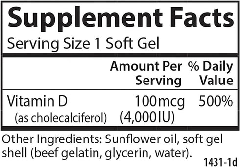 Carlson - Vitamin D3, 4000 IU (100 mcg), Vitamin D Supplements, Bone & Immune Health, Cholecalciferol Supplement, Gluten Free Vitamin D Capsules, ...