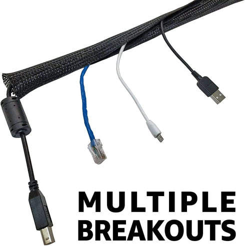 Electriduct 2" Side Entry Cable Wrap Braided Sleeving with Hook & Loop Fastener - 10 Feet (Black)...