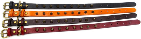 Spiked Puppy Dog Collar Soft First Layer Cowhide Leather Mushrooms Rivet Spike Studded Dogs Cat Collars Black L...