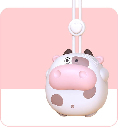 Cartoon Hanging Neck Fan, Portable Battery Powered Mini Personal Necklace Fan with Adjustable Lanyard USB Rechargeable Hands Liberating(cow white)...