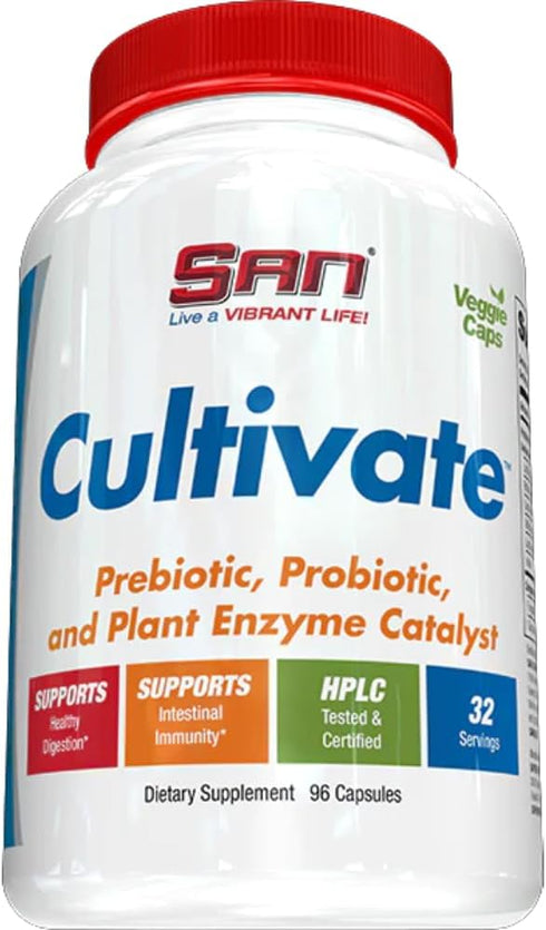 SAN's Cultivate Prebiotic-Probiotic, Multi-Strain Probiotics & Synergistic Prebiotics with Digestive Enzymes - Designed for Digestive Health, Supp...