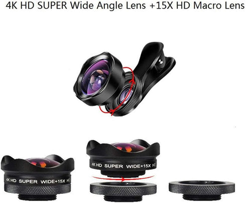 Andoer 4K Smartphone Camera Lens 0.45X Wide Angle 15X Macro Phone Lens with Universal Clip...