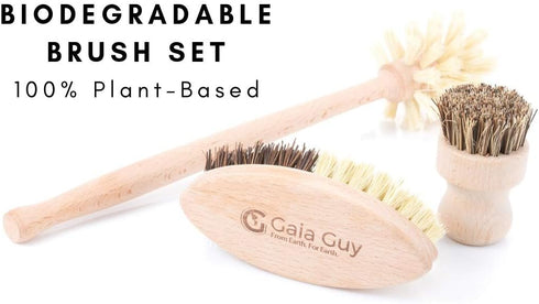 Wood and Tampico Bottle Brush - Pot Brush - Vegetable Brush Set - Zero Waste, Compostable & Biodegradable Kitchen Brushes...
