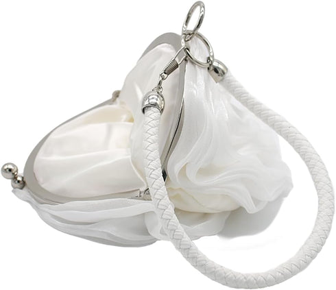 Rose Shaped Evening Bag Soft Satin Clutch Purse Floral Wristlet Handbag for Women Wedding Party Purse...