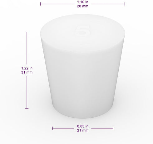 Silicone Rubber Stopper, (10-Pack, Size 5#) Tapered White Silicone Stoppers for Laboratory Sealing...