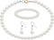 Pearl Jewelry Set for Women, 8mm White Pearl Necklace Fake Pearl Wedding Necklace 3 Pcs Simulated Faux Pearl Necklace Bracelet Earrings Set Costum...