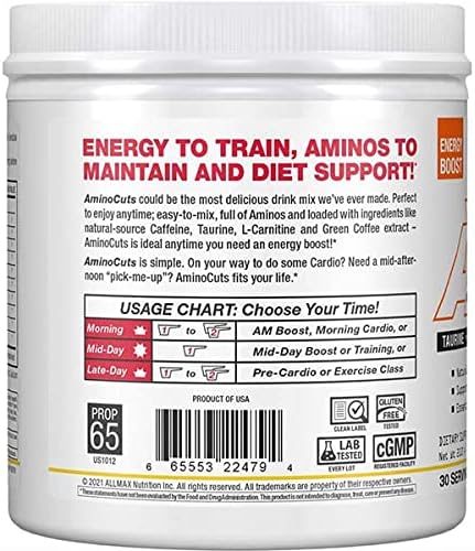 ALLMAX Nutrition AMINOCUTS (ACUTS), Amino-Charged Energy Drink with Taurine, L-Carnitine, Green Coffee Bean Extract, Pina Colada, 30 Servings...