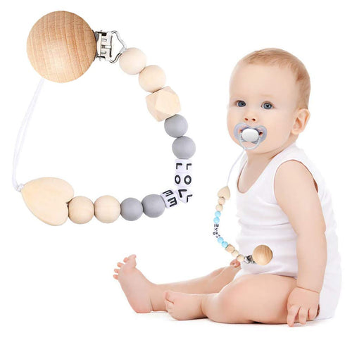 24 Pieces Natural Beech Wood Pacifier Clips Teething Grasping Toy Suspender Clips Charm DIY Pacifier Clips Holder Accessories...