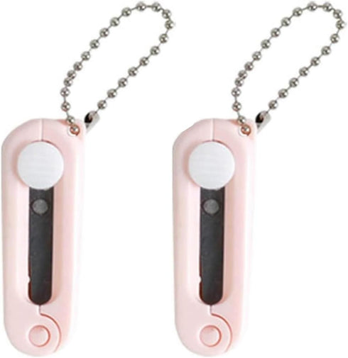 2 PCS Pink Folding Scissors Safe Portable Travel Scissors Foldable Telescopic Cutter Pocket Mini Scissor with Keychain for Cutting, Scrapbooking, ...