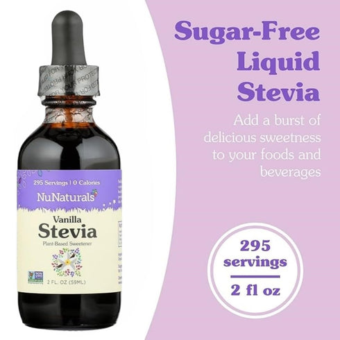 NuNaturals Liquid Vanilla Stevia, Sugar-Free Sweetener, Plant-Based Sugar Substitute, Zero Calorie, 2oz (2-Pack)...