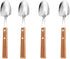 Retro Wooden Handle Spoon,Shovel Shape Stainless Steel Spoons,Ice Cream Fruit Spoon, Silver Silverware With Brown Handle, 4 Pcs....