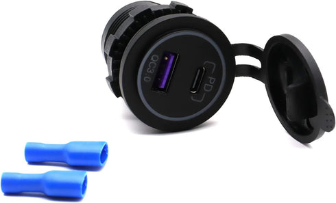 MOTONG Waterproof 12V QC3.0 Power Outlet Charger, QC3.0 USB A & PD Type C Car Socket Power Charger Power Socket Port for Car Marine Boat RV Truck...