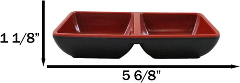 Ebros Red And Black Melamine Traditional Design Condiments Ketchup BBQ Soy Sauce Dipping Bowl or Dish With Divider 2 Partition Compartments Housew...