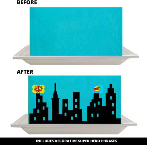 Scenic Theme Stick On/Lay On Cake Border Decoration Toppers (Super Hero Lighted City Backdrop)...
