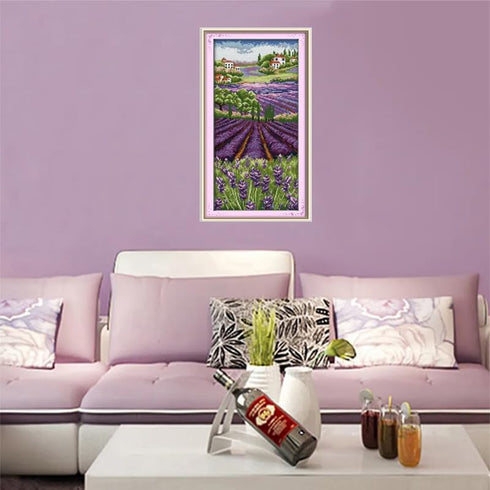 Lavender Champaign Stamped Cross Stitch Kits for Adults, Scenery Counted Pattern Needlepoint Kits Crafts Dimensions Cross-Stitch Stamped Kits Embr...