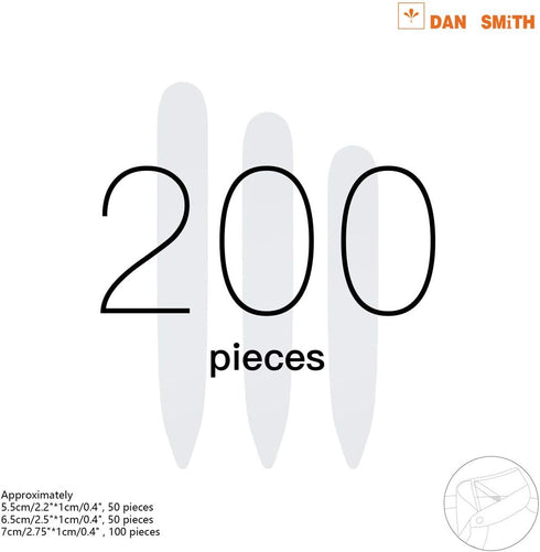 Dan Smith C.C.AF.I.003 Plastic Collar Stays 200 pcs Shirt Collar Inserts 3 Sizes - 2.2",2.5",2.75"...