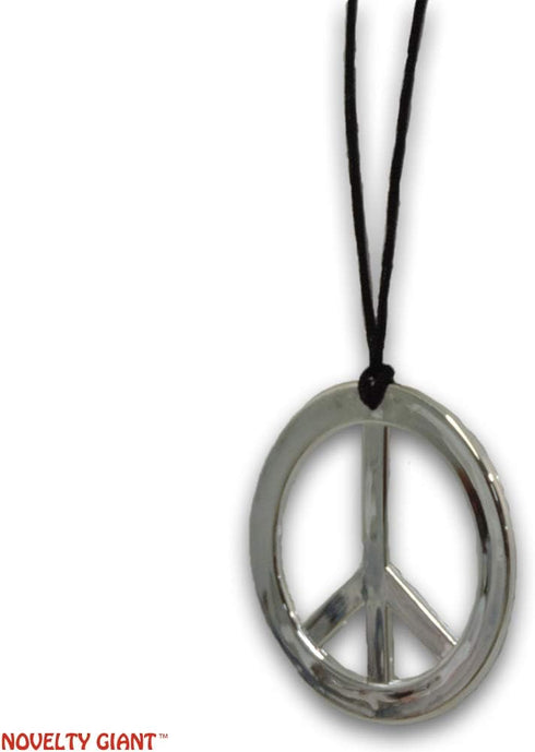 Peace Sign Pendant Necklace 70's Hippie Costume Silver, Black...