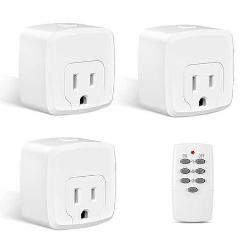 HBN Remote Control Outlet with 100FT RF Signal, Wireless On Off Switch Plug for Household Appliances, Battery Included, 15A/1875W(3 Outlets + 1 Re...