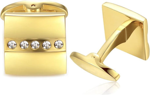 HONEY BEAR Gold Square Crystal Cufflinks for Mens Shirt Steel Wedding Gift...