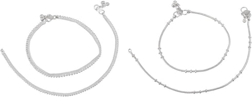 Efulgenz Indian Anklets for Women Indian Style Anklet Pair for Women Indian Ankle Bracelets Indian Ankle Bracelets Indian Silver Ankle Bracelets f...