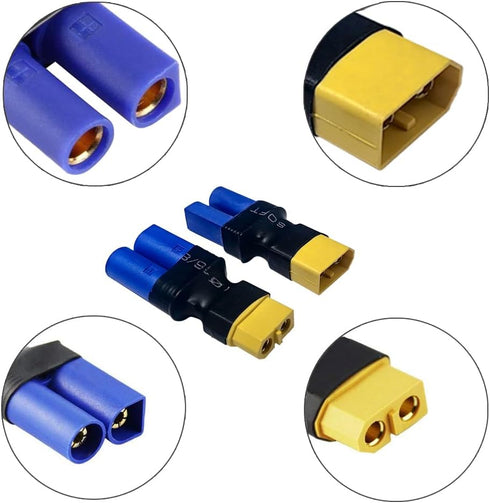 EC5 to XT60 Adapter,XT60 to EC5 Connector without Wires RC LiPo Battery Connectors (EC5 to XT60 Male & Female Adapter)...