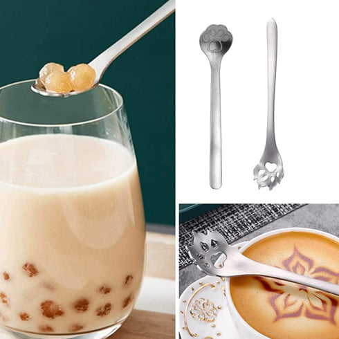 Stainless Steel Cat Paw Stirring Spoon Small Hollow Out Coffee Spoons for Dessert Coffee Teaspoon Appetizer Tableware Spoon Kitchen Restaurant...