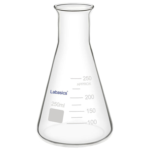 Glass Wide Mouth Erlenmeyer Flask, Borosilicate Glass Erlenmeyer Flask with Heavy Duty Rim, 250 ml Capacity (Pack of 1)...