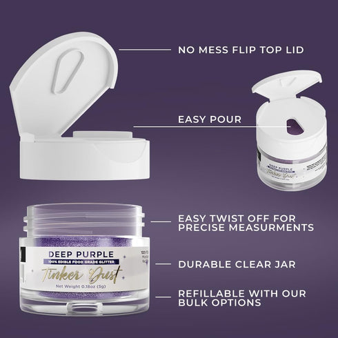 Bakell - Deep Purple Tinker Dust (5g, 1x Jar) Edible Glitter for Food, Desserts, and Beverages!...