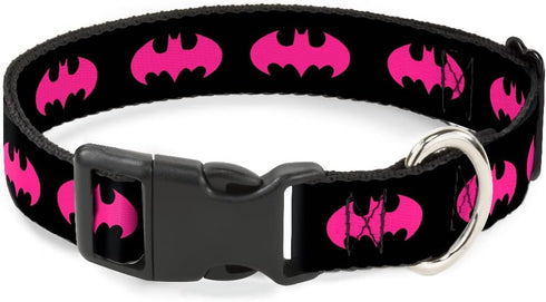 DC Comics Pet Collar, Dog Collar Plastic Buckle, Batman Signal Black Fuchsia, 11 to 16.5 Inches 1.0 Inch Wide...