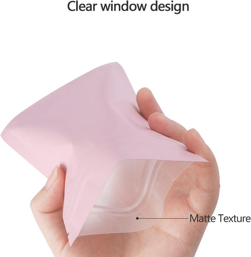 100 Pack Mylar Bags 4 x 6 Inch Resealable Smell Proof Bags Foil Pouch Flat Bag with Clear Window Pink...