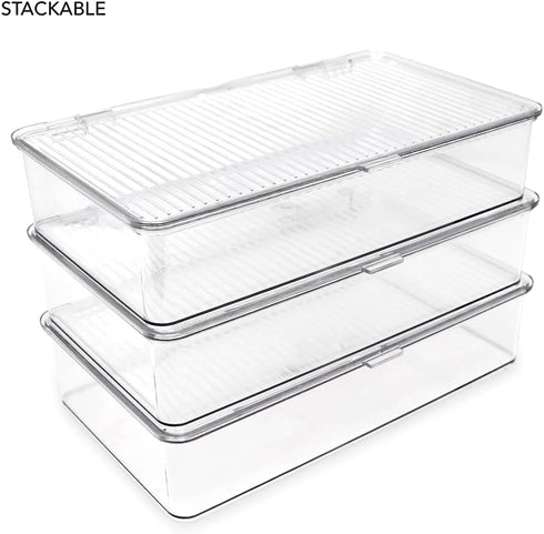 Isaac Jacobs Small Stackable Organizer Bin (10.75” x 6.5” x 2.4”) w Hinged Lid Clear Storage Box Home Office School Fridge Bathroom Kitchen Pantry...