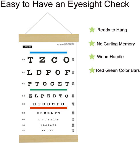 Eye Chart, Snellen Eye Chart for Eye Exams 10 Feet with Wood Frame 8x15 Inches, Canvas Low Vision Eye Test Wall Chart with Color Bars for Color Vi...