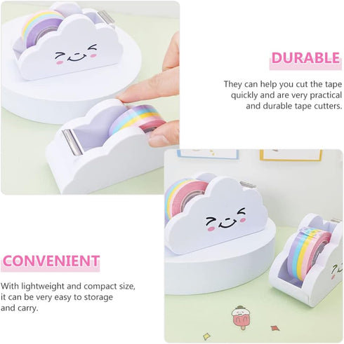 Cloud Tape Dispenser, Delicate Cartoon Tape Cutter with Rainbow Tape, Plastic Desktop Tape Dispenser for Girls Women Home Office Stationery Suppli...