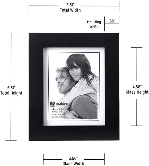 Malden 4x5 Picture Frame - Wide Real Wood Molding, Real Glass - Black...