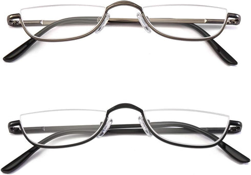 Half Frame Reading Glasses, Half Metal Moon Readers for Women Men 2 Pairs 1.00...
