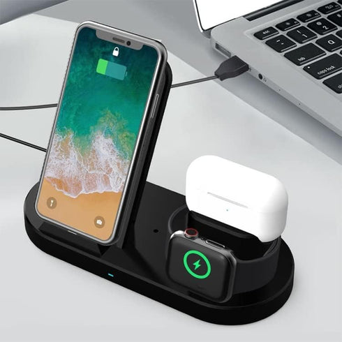 Wireless Charging Station, 3-1 Fast Charging Station, 15W Qi Wireless Station for iPhone, iWatch, AirPod, Samsung Phones, Earphones and Smart Watc...