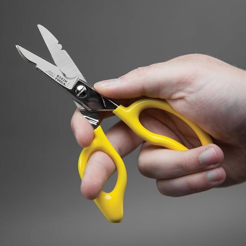 Klein Tools 26001 Scissors, Made in USA, All-Purpose Electrician's Scissors with Cable Cutting Notch, Serrated Blades, Deburr Notch, 6.75-Inch...