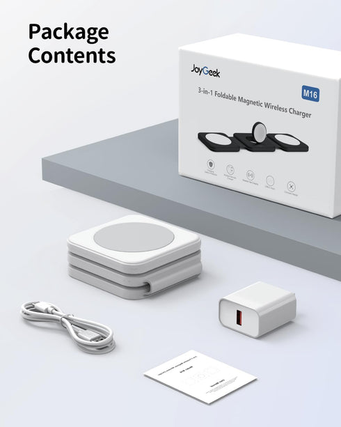 3-in-1 Wireless Charger for Magsafe: GEEKERA Magnetic Charging Pad for iPhone 15/14/13/12 Pro Max/Plus/Mini, Apple Watch Ultra 2/Series 9/8/7/6/5/...