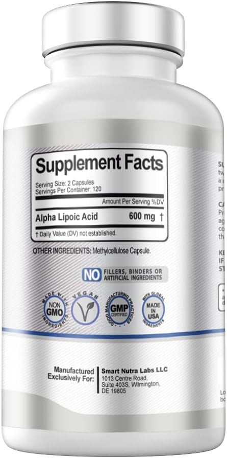 Alpha Lipoic Acid 600mg Per Serving, 240 Vegan Capsules- Gluten Free, Pure Non-GMO ALA- Supports Energy & Anti Oxidant...