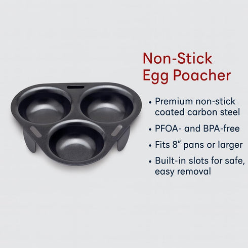 HIC Kitchen Non-Stick 3-Egg Poacher Insert, PFOA and BPA Free, Fits 8-Inch and Larger Pans...