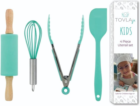 Tovla Jr. Kids Cooking Utensils Set - 4-Piece Kids Kitchen Tools - Safe Baking Set - Food Grade Toddler Chef Supplies - Gender Neutral Silicone Co...