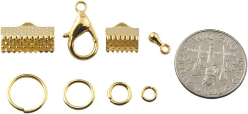 1 Box 8 Styles Jewelry Making Kit Open Jump Rings, Lobster Claw Clasps, Ribbon Clamp End, Drop Ends Pieces for Jewelry Making Bracelet Necklace Ar...