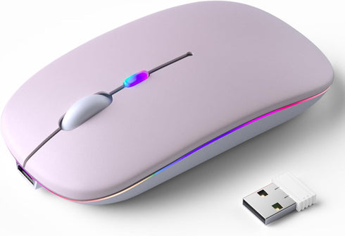 Wireless Bluetooth Mouse, Rechargeable LED Dual Mode Mouse (Bluetooth 5.2 and USB Receiver) Portable Silent Mouse,for Laptop/Desktop/Tablet(Pink)...