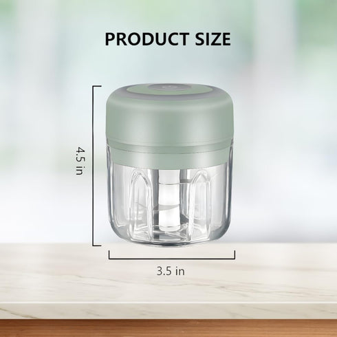 Green - Mini Electric Food Processor and Garlic Chopper - 250ML, USB Charging, 3 Blades - Perfect for Chopping Vegetable, Pepper, Onion, Garlic, G...