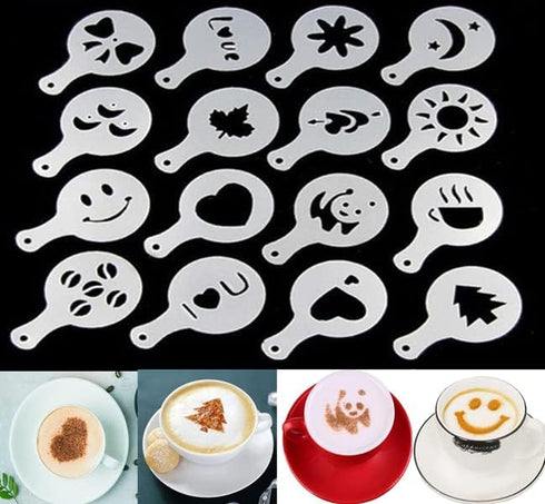 46 Coffee Stencils + 2 Steel Mesh Powder Shaker, Magnoloran Valentine's Day Stencils Cookies Baking Painting Mold Barista Templates for Dessert Cu...