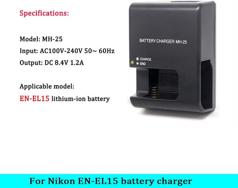 MH-25 Battery Charger Fast Charging for Nikon EN-EL15 Battery D850 D800 D810 D810E D7300 D7500 Camera...