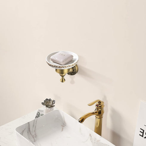 Leyden Shower Soap Dish, Antique Brass Dish Soap Holder Luxury Art Engraved Wall Mount Bathroom Hardware...